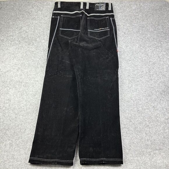 VTG Johnny Blaze Velvet Jeans Mens 38 Black Baggy HipHop Skater 90s Y2K Grunge* - Picture 1 of 12